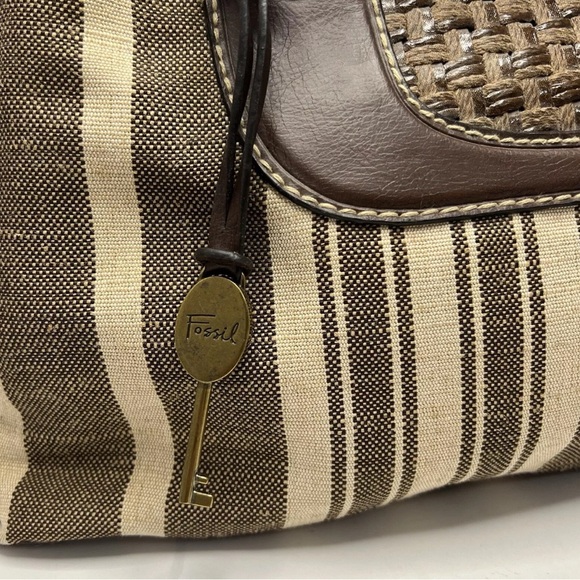 Fossil Reedan Stripe Deadstock Vintage Y2K Striped Satchel Bag Purse Woven - Picture 3 of 16